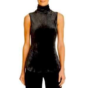 {Theory} Mock Neck Velour Black Sleeveless Top SZ P